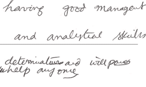 wide and narrow spacing in words and letters of handwriting.